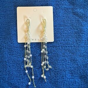 Gold Cascade Pearl and Crystal Drop Earrings - Elegant Women’s Jewelry